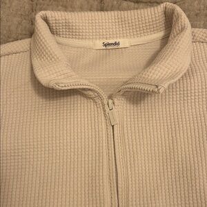 Splendid Men's Cream Textured Zip-Up Sweater